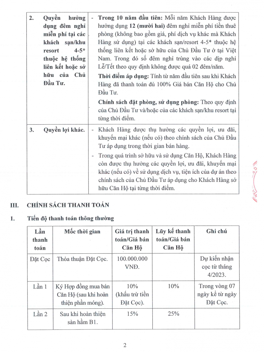 CHÍNH SÁCH BÁN HÀNG TÒA B - CRYSTAL VÂN ĐỒN