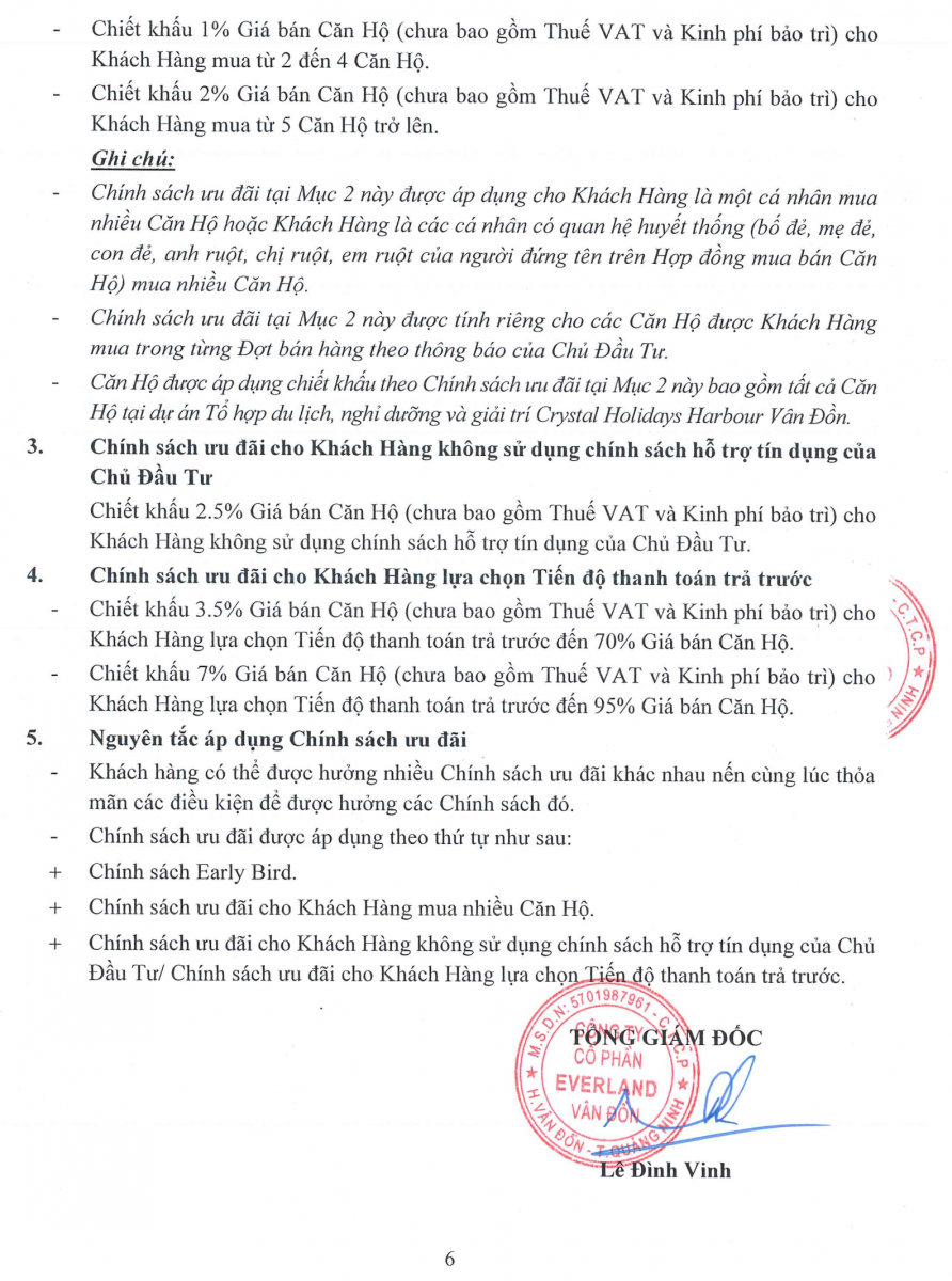CHÍNH SÁCH BÁN HÀNG TÒA B - CRYSTAL VÂN ĐỒN